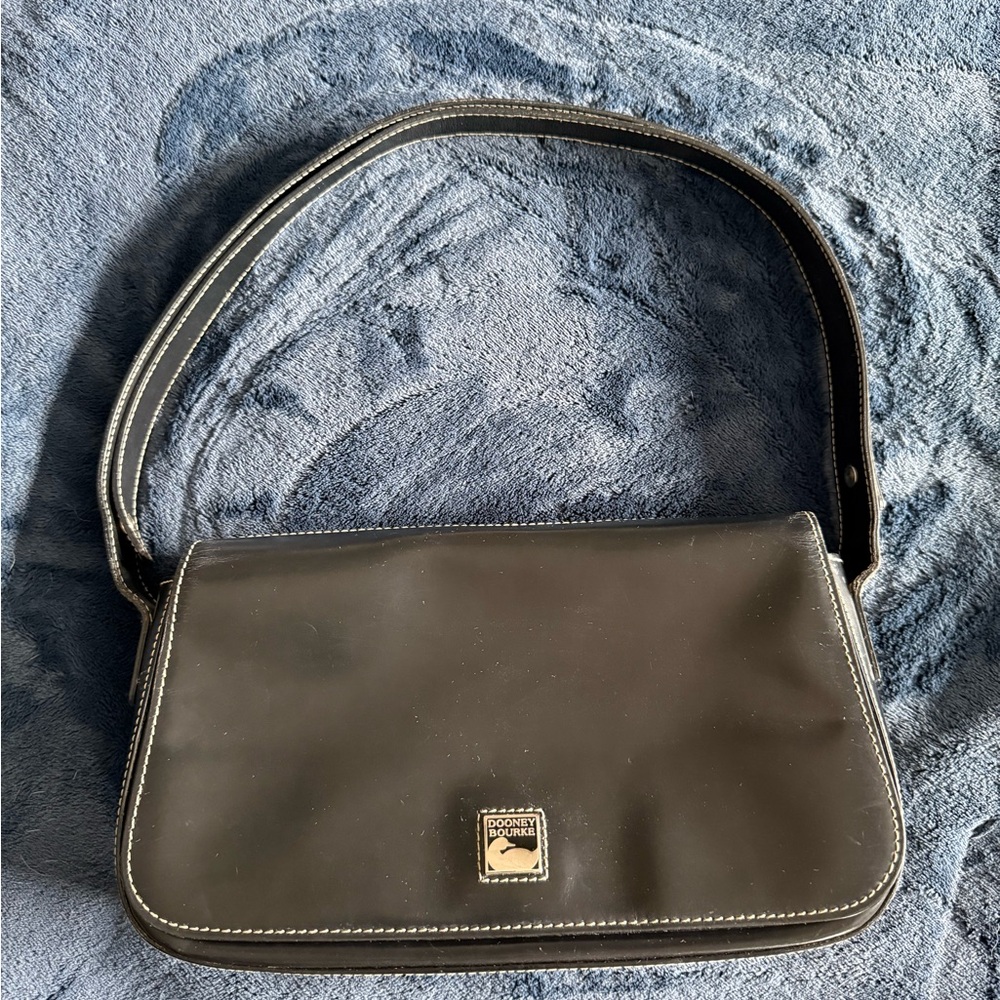 Dooney & Bourke Black Leather Shoulder Bag with White Stitching